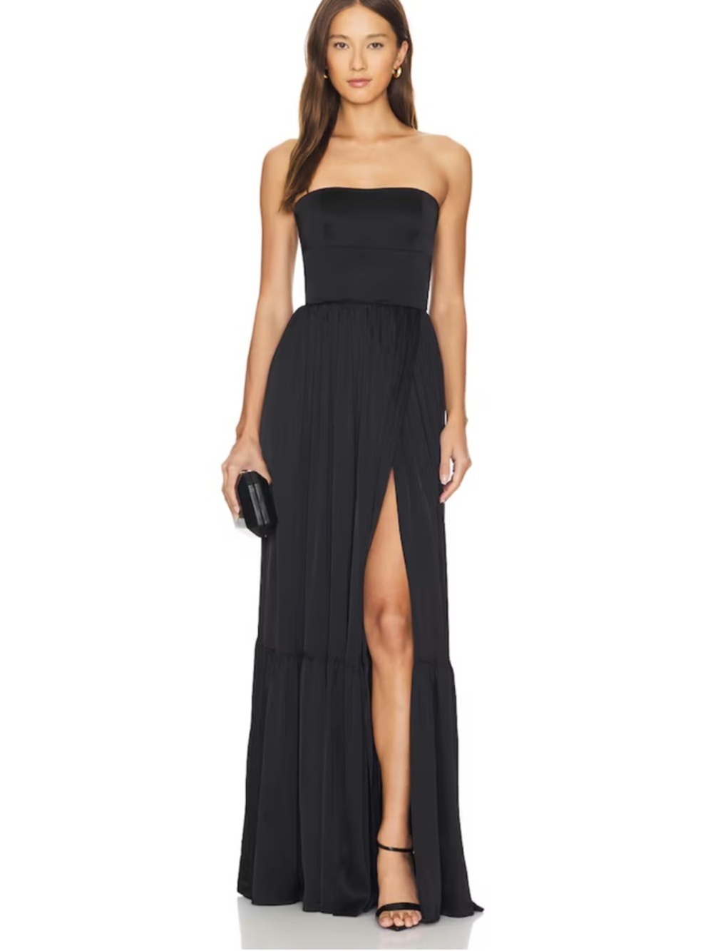 Lovers + Friends Brylee Gown Black Strapless Maxi Dress satin As Is Revolve XS